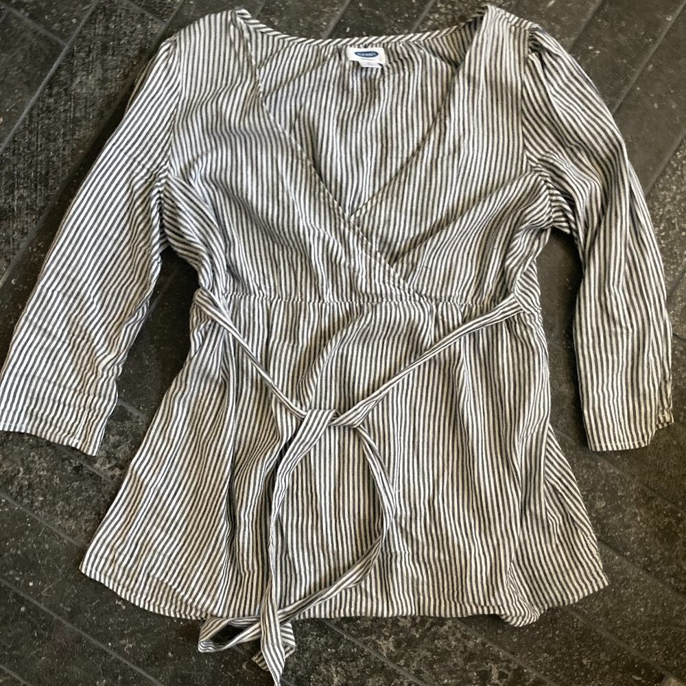 Blue and White Striped Maternity Top